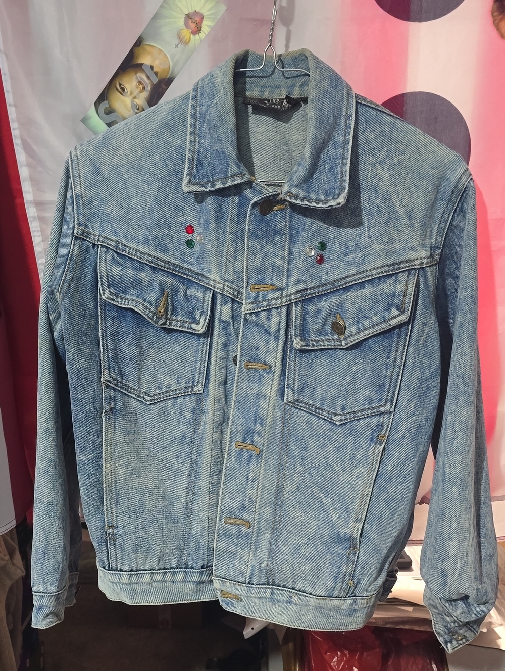 Light Blue Denim Bomber Jacket with Subtle Embroidered Accents